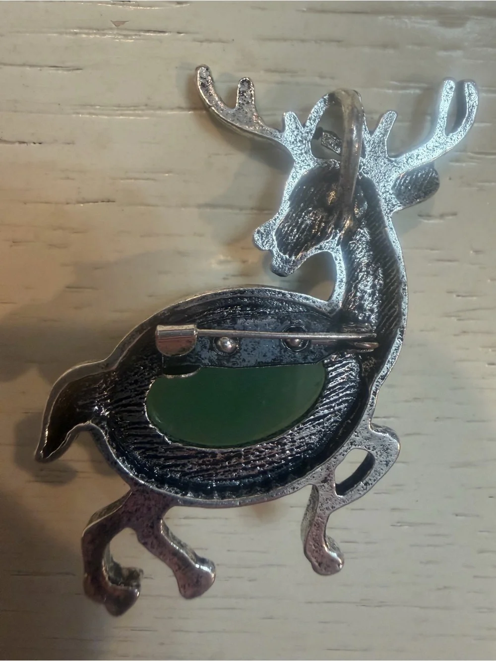 RARE Vintage Silver Tone Jelly Belly Deer Brooch
